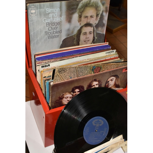 554 - ONE BOX OF SINGLE 45RPM RECORDS AND A CASE OF L.P RECORDS, approximately seventy singles, artists in... 