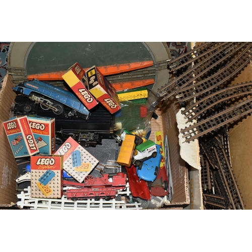 561 - TWO BOXES OF VINTAGE TOYS, to include six boxed Lego 'System' sets, 214, 220, 442b, 400, 237, 234 (a... 