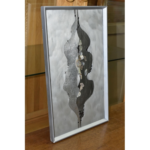 562 - BARRY BRETTELL (CONTEMPORARY) A VINTAGE MIXED MEDIA WALL PLAQUE, the abstract design is composed fro... 