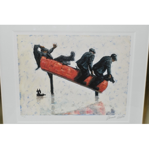 563 - ALEXANDER MILLAR (SCOTLAND 1960) 'COWBOYS', a signed artist proof edition print depicting three men ... 