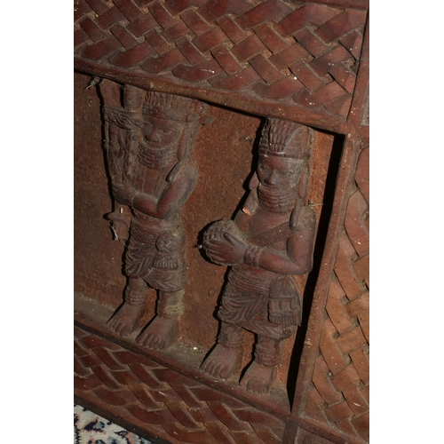 564 - ONE BOX OF LOOSE AFRICAN/TRIBAL SOUVENIRS to include two wooden masks, a wooden plaque, three metal ... 