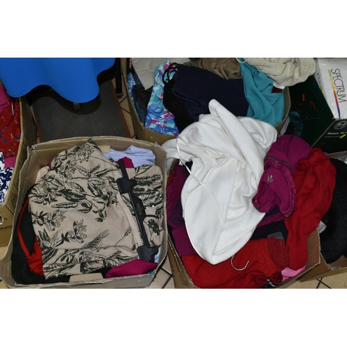 567 - NINE BOXES AND LOOSE LADIES' CLOTHING, HATS, SHOES AND HANDBAGS, to include boxed shoes UK size 5.5/... 