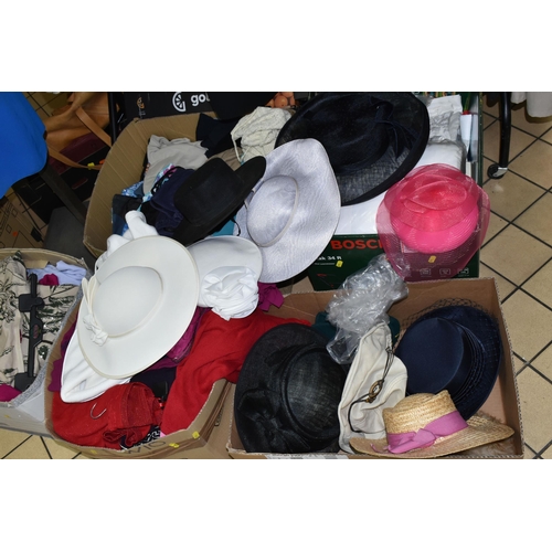 567 - NINE BOXES AND LOOSE LADIES' CLOTHING, HATS, SHOES AND HANDBAGS, to include boxed shoes UK size 5.5/... 