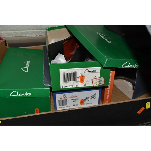 567 - NINE BOXES AND LOOSE LADIES' CLOTHING, HATS, SHOES AND HANDBAGS, to include boxed shoes UK size 5.5/... 