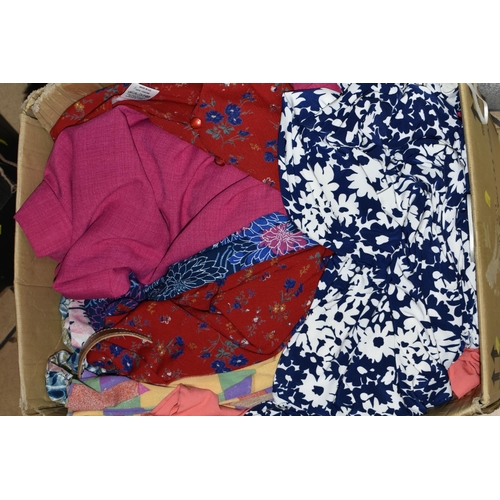 567 - NINE BOXES AND LOOSE LADIES' CLOTHING, HATS, SHOES AND HANDBAGS, to include boxed shoes UK size 5.5/... 