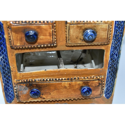 321 - A NINETEENTH CENTURY PRATTWARE CHEST OF DRAWERS, with sponged decoration to sides and top of chest, ... 