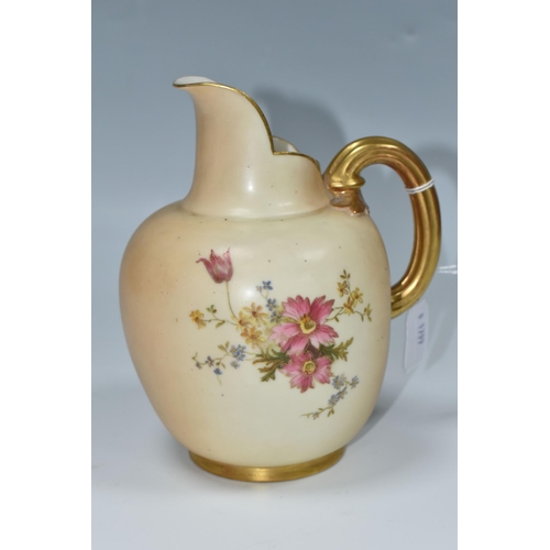 326 - A ROYAL WORCESTER LARGE FLATBACK JUG, the blush ivory jug printed and tinted with sprays of flowers,... 