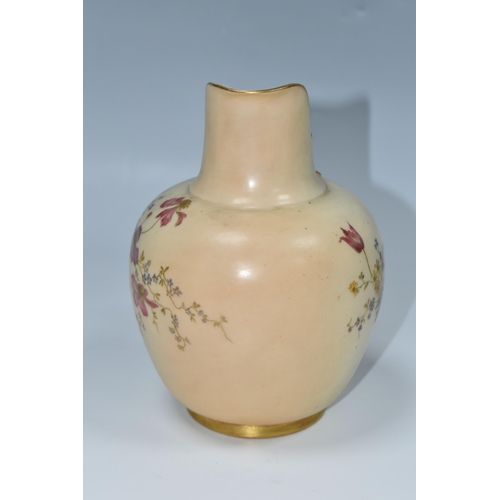 326 - A ROYAL WORCESTER LARGE FLATBACK JUG, the blush ivory jug printed and tinted with sprays of flowers,... 