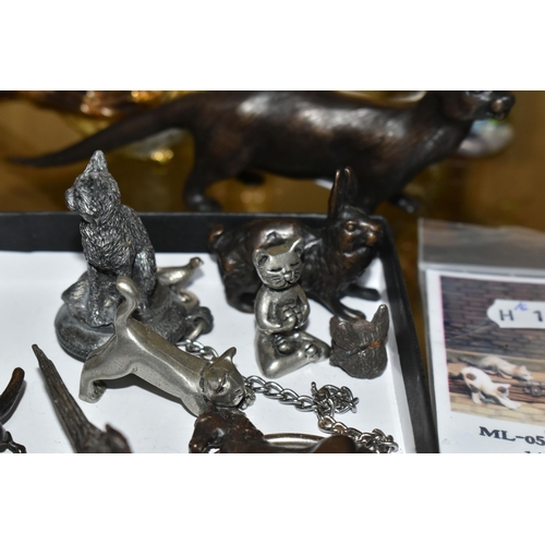 333 - A GROUP OF ANIMAL AND BIRD SCULPTURES, to include a small silver place holder in the form of a fox's... 