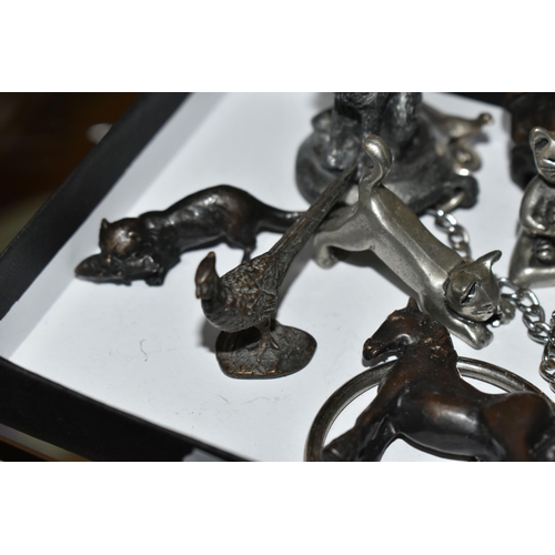 333 - A GROUP OF ANIMAL AND BIRD SCULPTURES, to include a small silver place holder in the form of a fox's... 