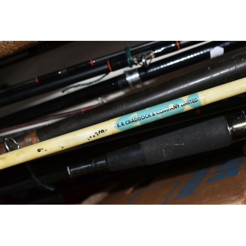 342 - A BOX OF COURSE AND SEA FISHING RODS, to include a Daiwa Hi-Power sea fishing rod, a Surf Rod 0150-3... 