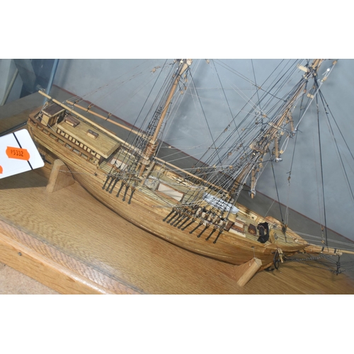 343 - A WOODEN REPLICA OF THE NORWEGIAN SHIP BRIGANTINE LEON IN A GLASS DISPLAY CASE, crafted in 2009 by B... 