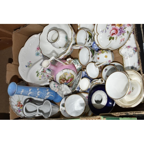 352 - ONE BOX OF MINATURE CERAMICS FROM NAMED MANUFACTURERS to include a variety of miniature Coalport tea... 