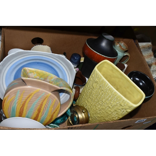 353 - FOUR BOXES OF MIXED CERAMICS, DECORATIVE ITEMS to include a variety of Sylvac items including a yell... 