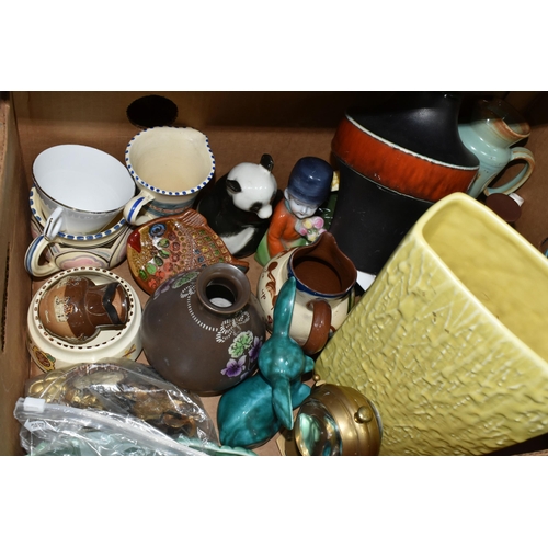 353 - FOUR BOXES OF MIXED CERAMICS, DECORATIVE ITEMS to include a variety of Sylvac items including a yell... 