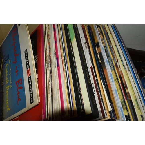 355 - ONE BOX OF LPS AND A SONY CD PLAYER WITH TWO SPEAKERS to include approximately 30 LPs of artists suc... 