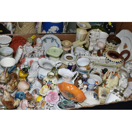 356 - THREE BOXES OF MIXED CERAMICS to include a large quantity of Copeland Spode jugs and plates, a quant... 