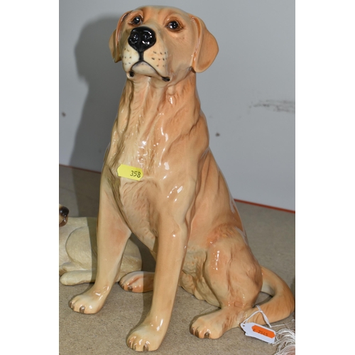 358 - TWO LABRADOR ORNAMENTS to include a Beswick Labrador model number 2314, 34cm height, and a Sandicast... 