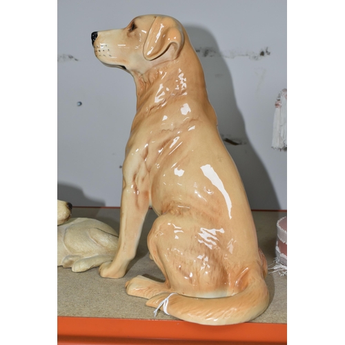 358 - TWO LABRADOR ORNAMENTS to include a Beswick Labrador model number 2314, 34cm height, and a Sandicast... 