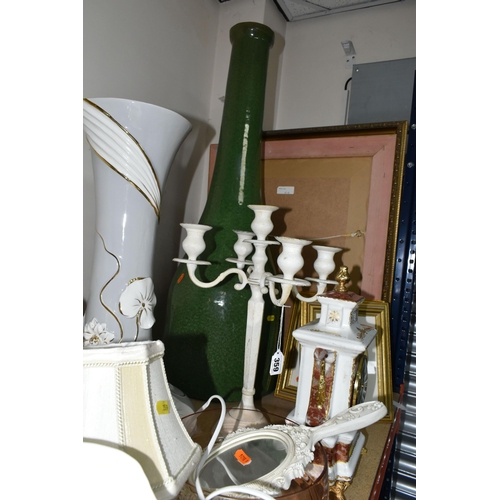 359 - A QUANTITY  OF MIXED DECORATIVE ITEMS to include two lamps and shades, an Italian clock, an assortme... 