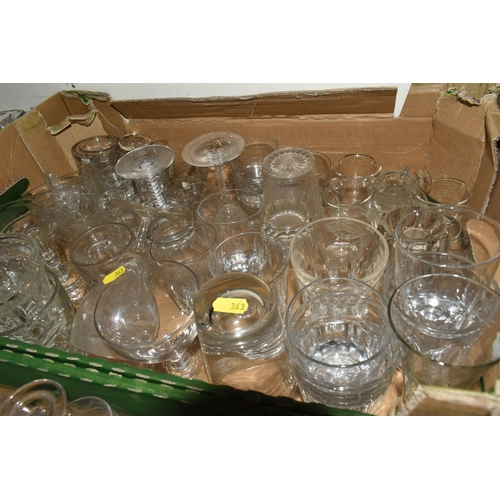 363 - SIX BOXES OF ASSORTED GLASSWARE to include five boxes of clear glassware consisting a variety of gla... 