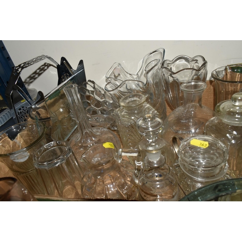 363 - SIX BOXES OF ASSORTED GLASSWARE to include five boxes of clear glassware consisting a variety of gla... 