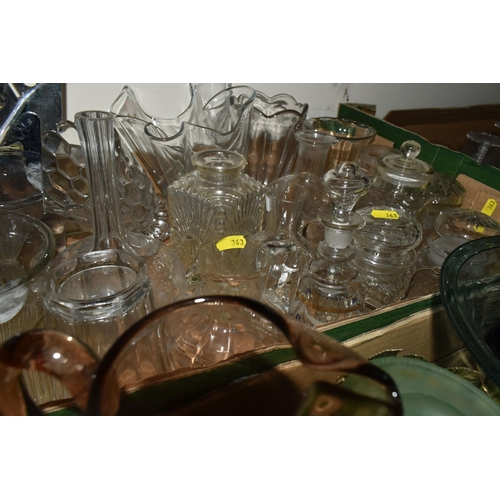 363 - SIX BOXES OF ASSORTED GLASSWARE to include five boxes of clear glassware consisting a variety of gla... 