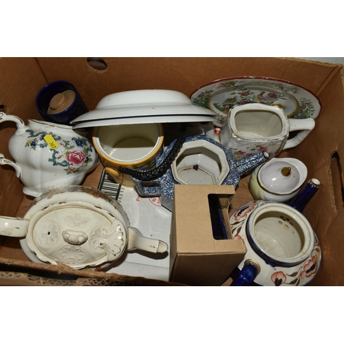 367 - FIVE BOXES OF ASSORTED CERAMICS to include a variety of 'Cornish Ware' style kitchenware from named ... 