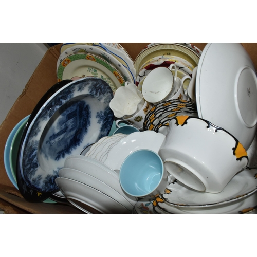 367 - FIVE BOXES OF ASSORTED CERAMICS to include a variety of 'Cornish Ware' style kitchenware from named ... 