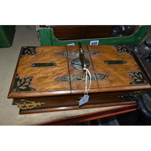 430 - ONE BOX AND LOOSE INK STANDS AND VICTORIAN PRESSES, comprising an oak cigar/cigarette humidor adorne... 