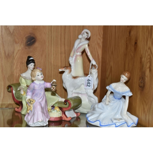 442 - FOUR ROYAL DOULTON FIGURINES, comprising 'Daisy' HN3804, 'At Ease' HN2473, 'Marjorie' HN2788 and 'Ti... 