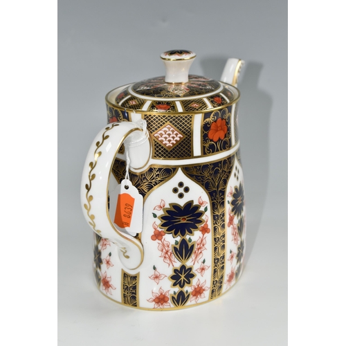 448 - A ROYAL CROWN DERBY IMARI 1128 TEAPOT, and cover, of oval form, bearing red printed backstamps and d... 