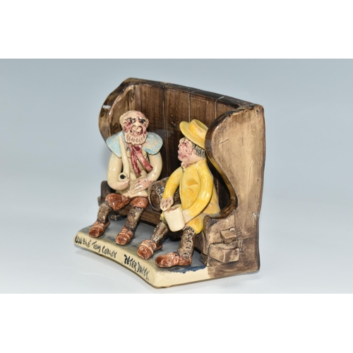 449 - A WILL YOUNG BENCH FIGURE GROUP, depicting the characters Uncle Tom Cobley and Peter Davey seated on... 