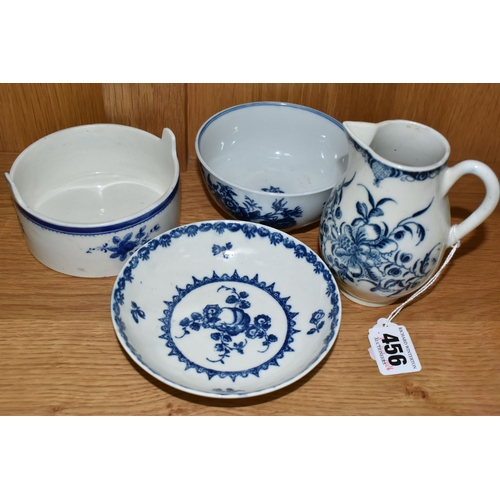 456 - FOUR PIECES OF CAUGHLEY BLUE AND WHITE FLORAL PRINTED PORCELAIN, comprising a circular butter tub of... 