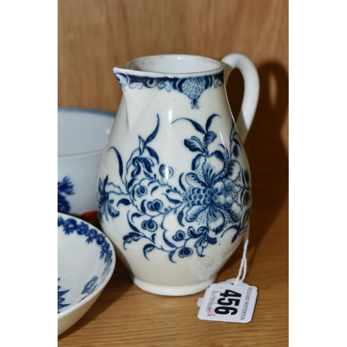 456 - FOUR PIECES OF CAUGHLEY BLUE AND WHITE FLORAL PRINTED PORCELAIN, comprising a circular butter tub of... 