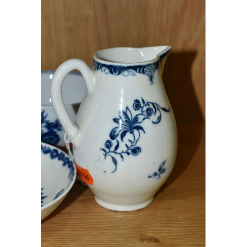 456 - FOUR PIECES OF CAUGHLEY BLUE AND WHITE FLORAL PRINTED PORCELAIN, comprising a circular butter tub of... 