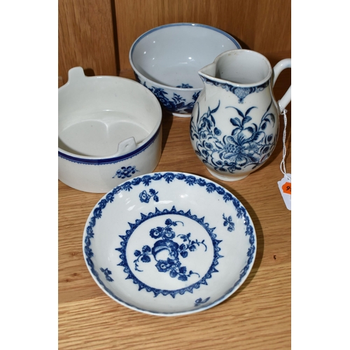 456 - FOUR PIECES OF CAUGHLEY BLUE AND WHITE FLORAL PRINTED PORCELAIN, comprising a circular butter tub of... 