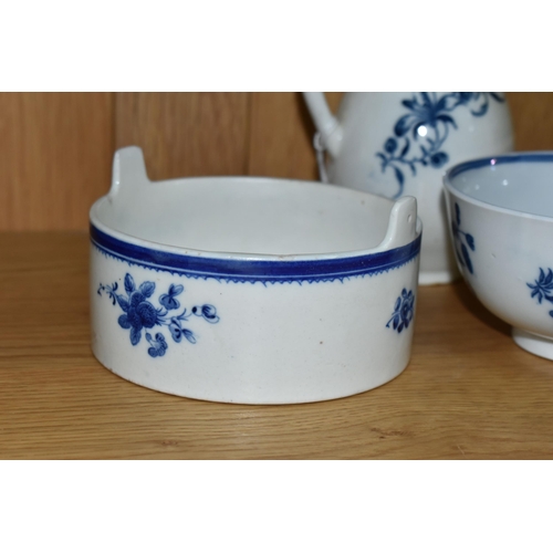 456 - FOUR PIECES OF CAUGHLEY BLUE AND WHITE FLORAL PRINTED PORCELAIN, comprising a circular butter tub of... 