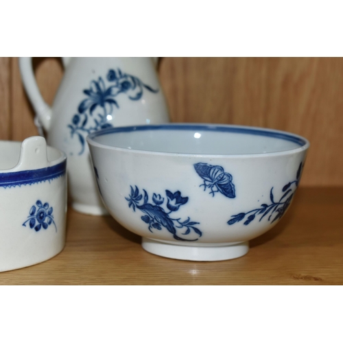 456 - FOUR PIECES OF CAUGHLEY BLUE AND WHITE FLORAL PRINTED PORCELAIN, comprising a circular butter tub of... 