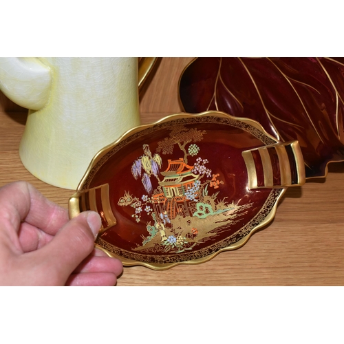 459 - A GROUP OF CARLTON WARE, comprising a Rouge Royale twin handled bowl decorated with a pagoda scene, ... 