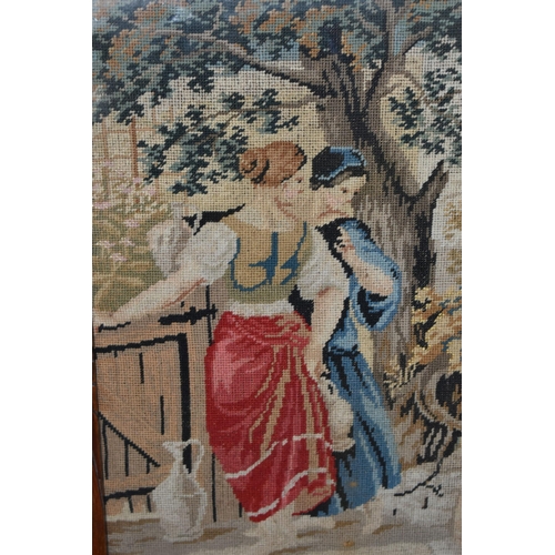 460 - A VICTORIAN POLE SCREEN WITH TAPESTRY PICTURE, mostly constructed from mahogany, the base is rosewoo... 