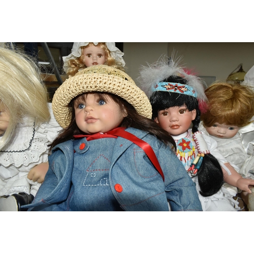 461 - A QUANTITY OF MODERN COLLECTORS DOLLS, to include dolls by Knightsbridge Collection, Hamilton Collec... 