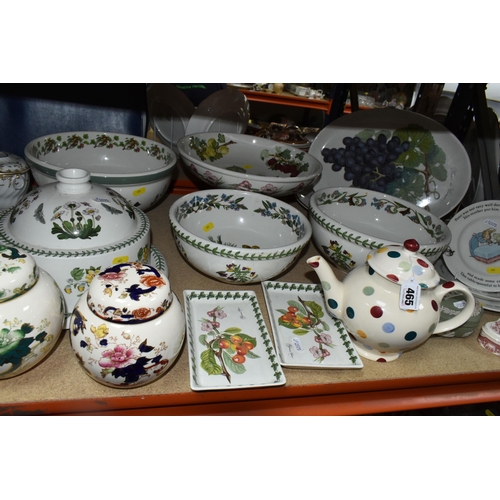 465 - A SMALL SELECTION OF NAMED CERAMIC ITEMS, to include an Emma Bridgewater teapot, Portmeirion 'Birds ... 