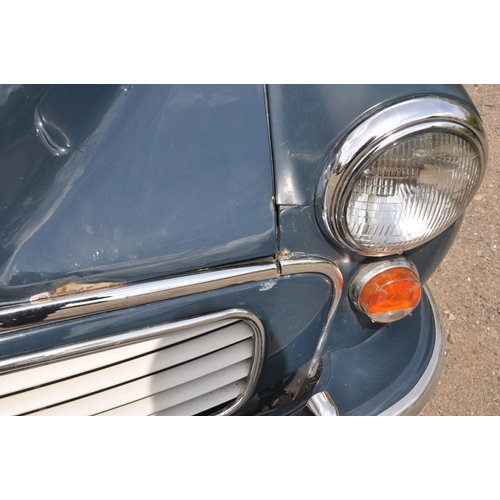 1000 - A 1970 MORRIS MINOR 1000 TWO DOOR SALOON CAR in blue with a 1098cc petrol engine, four speed manual ... 