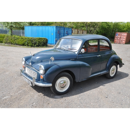 1000 - A 1970 MORRIS MINOR 1000 TWO DOOR SALOON CAR in blue with a 1098cc petrol engine, four speed manual ... 