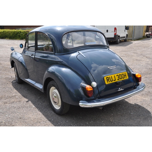 1000 - A 1970 MORRIS MINOR 1000 TWO DOOR SALOON CAR in blue with a 1098cc petrol engine, four speed manual ... 