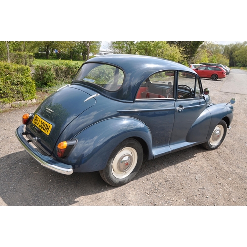 1000 - A 1970 MORRIS MINOR 1000 TWO DOOR SALOON CAR in blue with a 1098cc petrol engine, four speed manual ... 