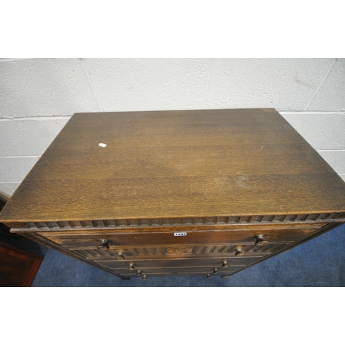 1203 - AN EARLY 20TH CENTURY OAK CHEST OF FIVE DRAWERS, width 83cm x depth 50cm x height 112cm (condition r... 