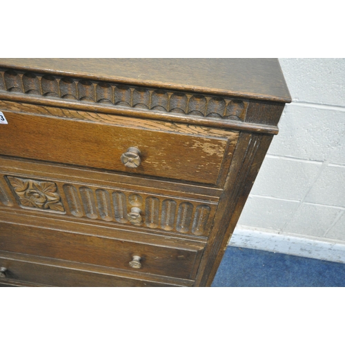 1203 - AN EARLY 20TH CENTURY OAK CHEST OF FIVE DRAWERS, width 83cm x depth 50cm x height 112cm (condition r... 