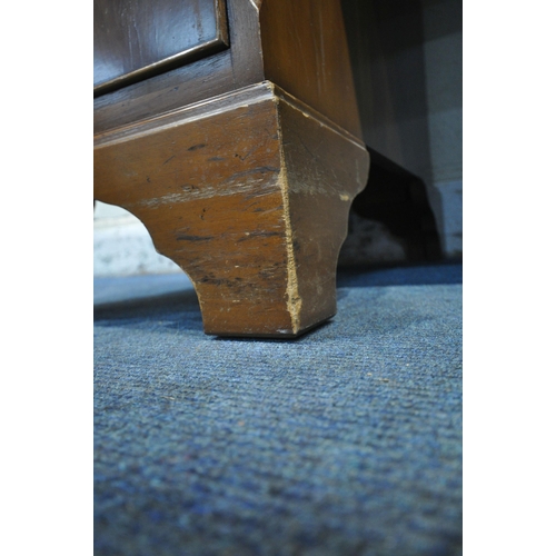 1204 - A 20TH CENTURY YEW WOOD TWIN PEDESTAL DESK, with leather writing surface, fitted with nine assorted ... 